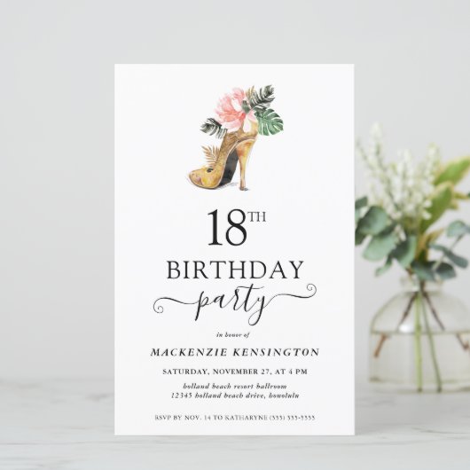 Begroting Floral Gold High Heels 18e verjaardag (Staand voorkant)