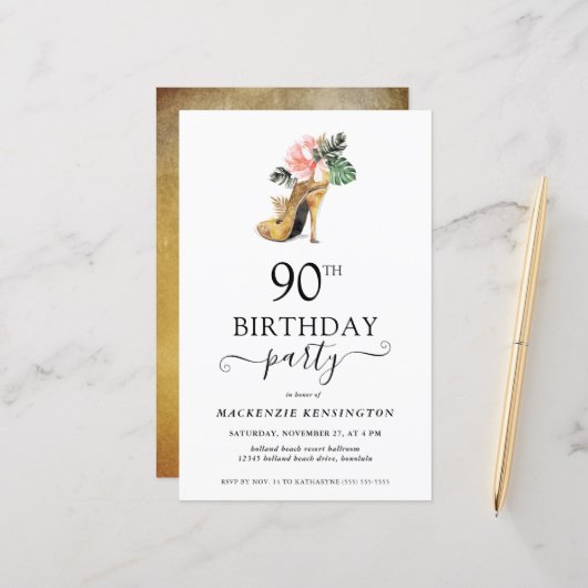 Begroting - Floral Gold High Heels 90th Birthday (Voorkant / Achterkant in situ)