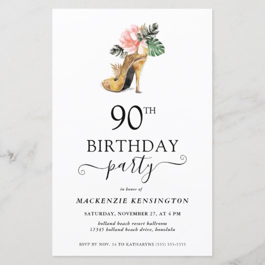Begroting - Floral Gold High Heels 90th Birthday (Voorkant)