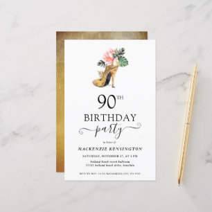 Begroting - Floral Gold High Heels 90th Birthday