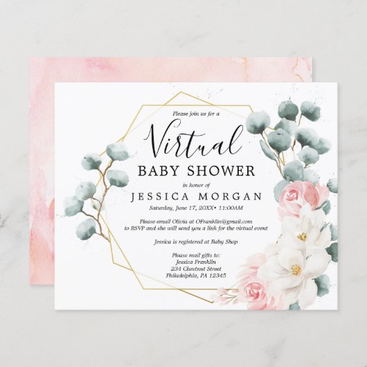 Begroting Floral Greenery Virtual Baby shower nodi (Voorkant / Achterkant)