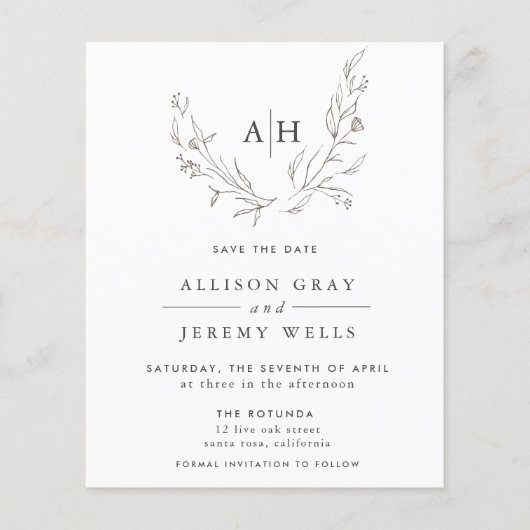 Begroting Floral Monogram Opslaan DAte (Voorkant)