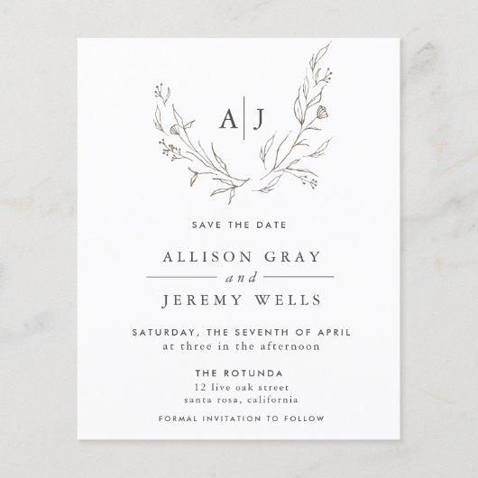 Begroting Floral Monogram Opslaan DAte (Voorkant)