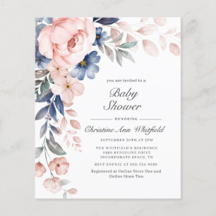 Begroting Floral Pink Blue Baby shower Uitnodiging