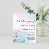 Begroting Floral Pink Blue Wash QR Wedding Invite (Staand voorkant)