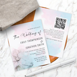 Begroting Floral Pink Blue Wash QR Wedding Invite