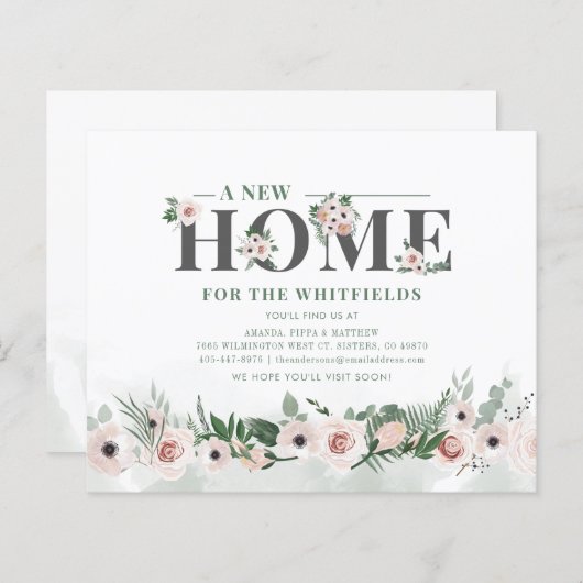 Begroting Floral Pink New Address Moving Aankondig (Voorkant / Achterkant)