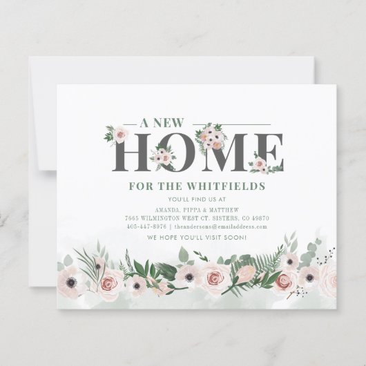 Begroting Floral Pink New Address Moving Aankondig (Voorkant)