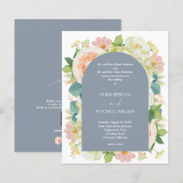 Begroting Floral QR Code Dusty Blue Wedding Invite