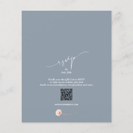 Begroting Floral QR Code Dusty Blue Wedding Invite (Achterkant)