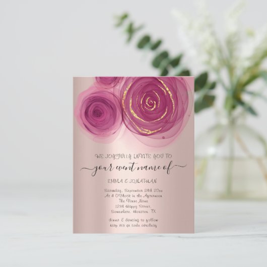 Begroting Floral QR Code Roos Roze Marsala (Staand voorkant)