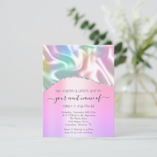 Begroting Floral QR Code Roze holografisch (Staand voorkant)