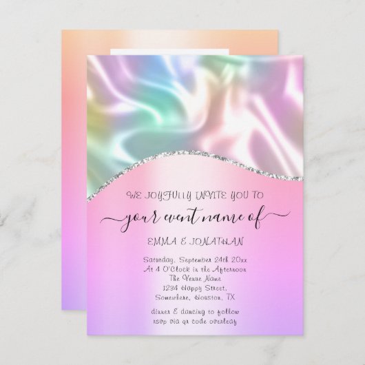 Begroting Floral QR Code Roze holografisch (Voorkant / Achterkant)