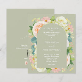 Begroting Floral QR Code Sage Green Wedding Invitt