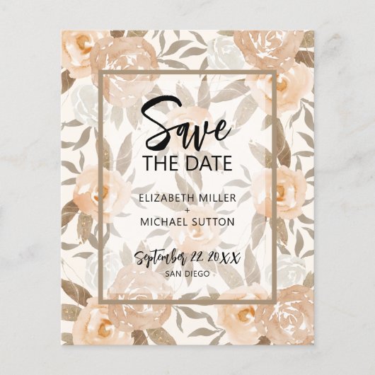 Begroting Floral QR Code Weddenschap Save the Date (Voorkant)