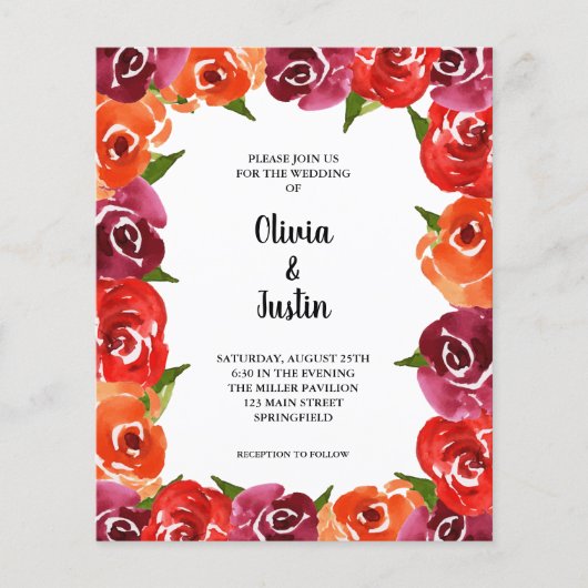 Begroting Floral QR Code Wedding Invitations (Voorkant)