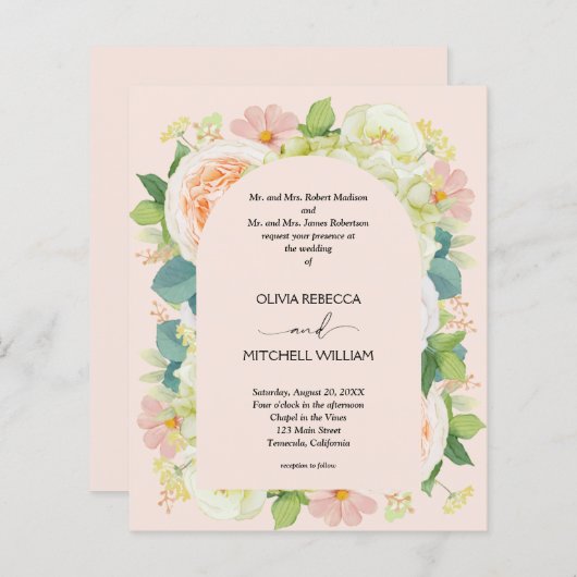 Begroting Floral QR Code Wedding Invitations (Voorkant / Achterkant)
