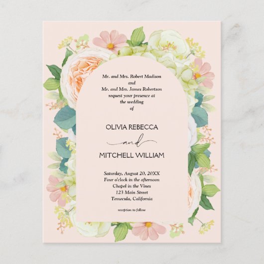 Begroting Floral QR Code Wedding Invitations (Voorkant)