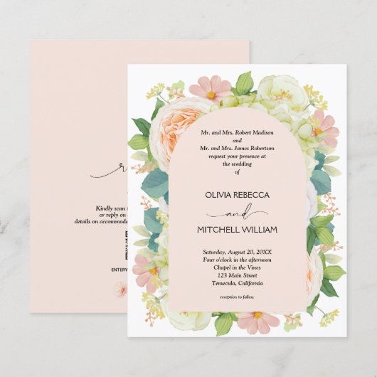Begroting Floral QR Code Wedding Invitations (Voorkant / Achterkant)