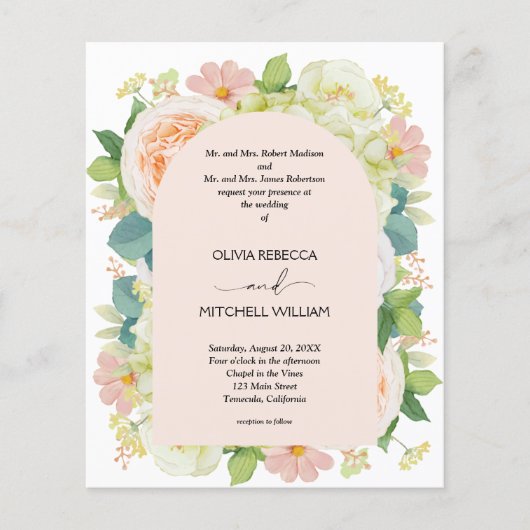 Begroting Floral QR Code Wedding Invitations (Voorkant)