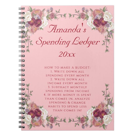 Begroting Floral Rozen Ledger Beginner Notitieboek (Voorkant)