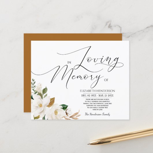 Begroting Floral Sympathie Geheugen /Dank u. (Voorkant / Achterkant in situ)