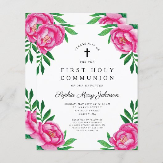 Begroting Floral Waterverf Peonies Eerste Gemeensc (Voorkant / Achterkant)