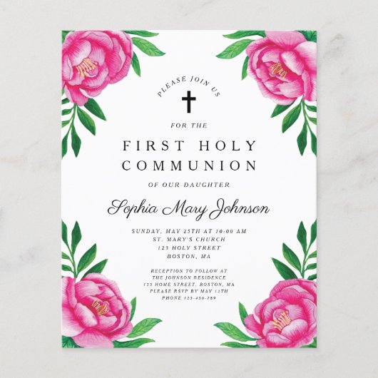 Begroting Floral Waterverf Peonies Eerste Gemeensc (Voorkant)