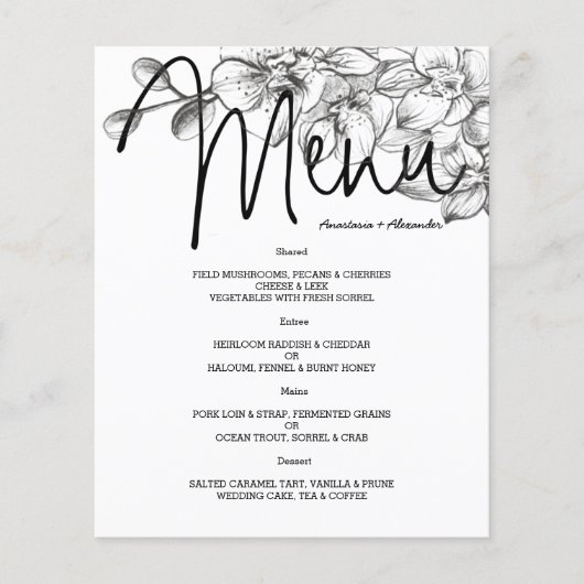 Begroting Floral WEDDING MENU. Flyer (Voorkant)