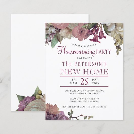 Begroting florale chic Huwarmer-uitnodiging (Voorkant / Achterkant)