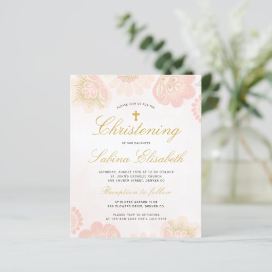 Begroting florale elegant Christening Uitnodiging (Staand voorkant)