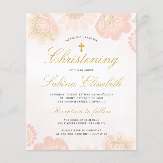 Begroting florale elegant Christening Uitnodiging (Voorkant)