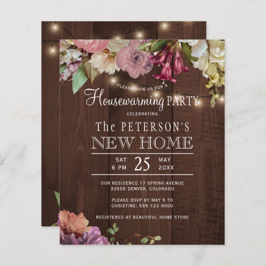 Begroting florale houtwagen uitnodiging (Voorkant / Achterkant)