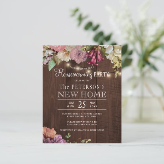 Begroting florale houtwagen uitnodiging (Staand voorkant)