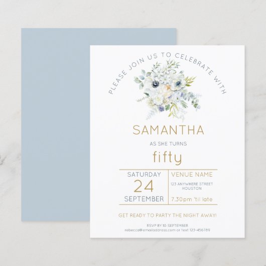 Begroting Florals 50e uitnodiging van de Birthday  (Voorkant / Achterkant)