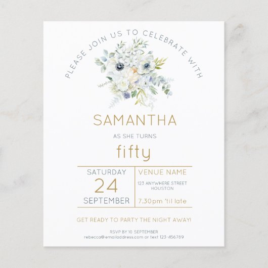Begroting Florals 50e uitnodiging van de Birthday  (Voorkant)