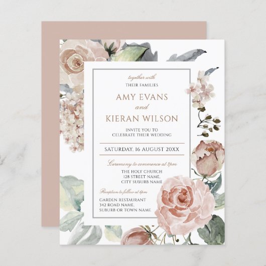 Begroting Formeel Elegant Floral Dusty Pink Weddin (Voorkant / Achterkant)