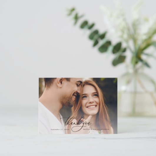 Begroting foto elegant bruiloft bedankt je groene informatiekaartje (Staand voorkant)