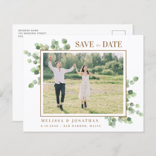 Begroting Foto Eucalyptus Greenery Save the Date (Voorkant / Achterkant)