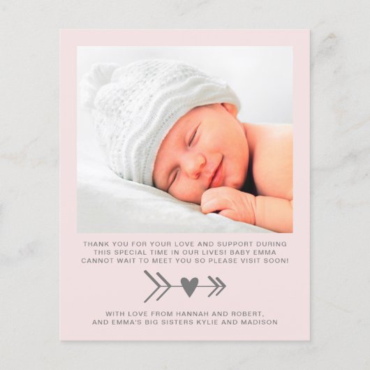 Begroting Foto Roze Baby Girl - Aankondiging van g (Achterkant)