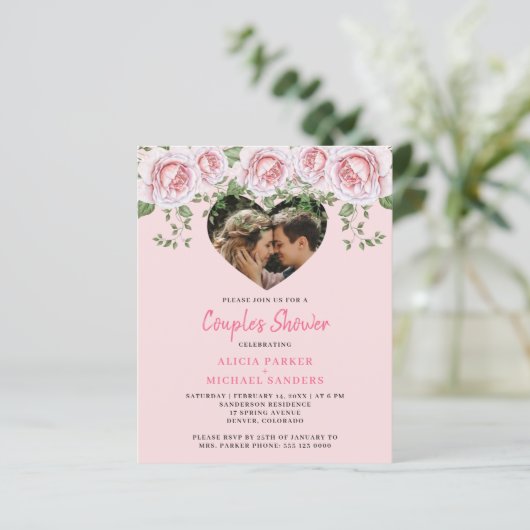 Begroting foto roze koppels douche Uitnodiging (Staand voorkant)