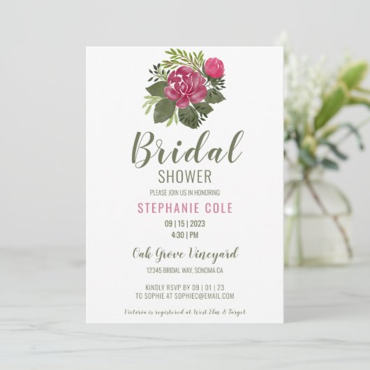Begroting gekleurde Floral Bridal Shower Invitatio Kaart (Staand voorkant)