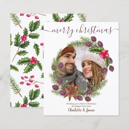 BEGROTING Gepersonaliseerde kerstfoto Holly Wreato (Voorkant / Achterkant)