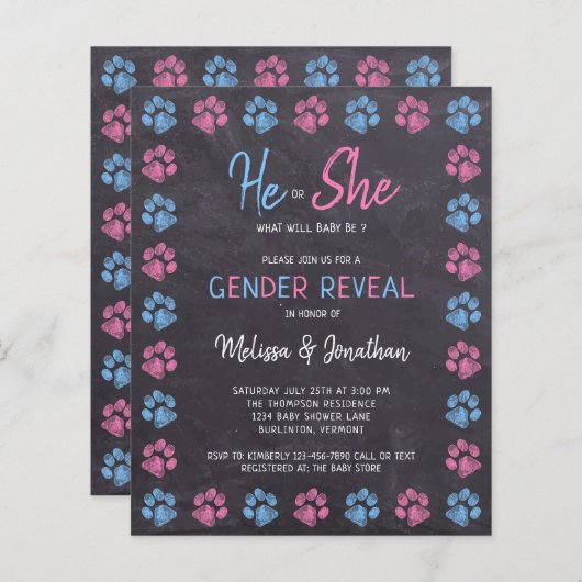 Begroting Geslacht Verf Afdrukken Blauw Roze (Voorkant / Achterkant)