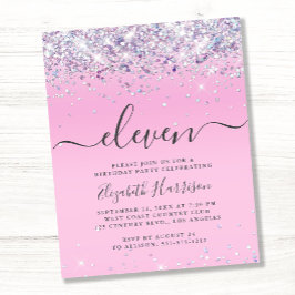Begroting Glitter 11th Birthday Party Invitation