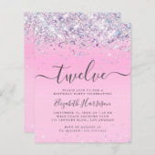 Begroting Glitter 12th Birthday Party Invitation (Voorkant / Achterkant)
