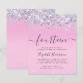 Begroting Glitter 14th Birthday Party Invitation (Voorkant / Achterkant)