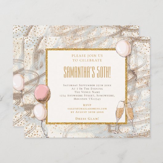 Begroting Glitter 50th Party Birthday Invitation (Voorkant / Achterkant)