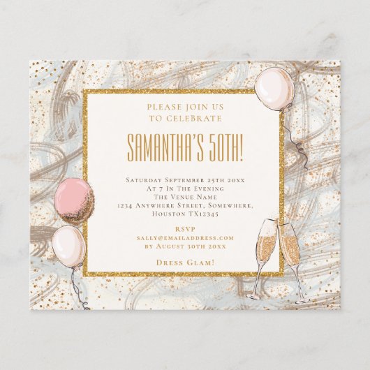 Begroting Glitter 50th Party Birthday Invitation (Voorkant)