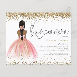 Begroting Glitter Dark Hair Pink Gown Quinceanera